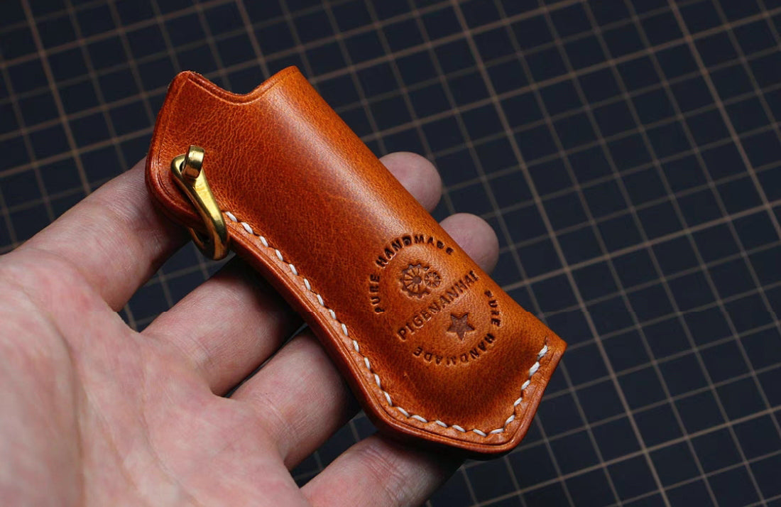 Cricket lighter leather case  handmade Vintage pure copper hook
