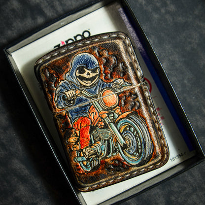 Handmade Zippo leather case Original design Ghost Rider