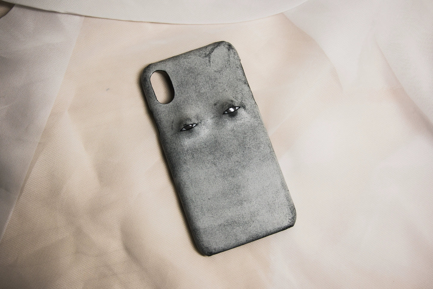 Handmade iPhone leather case Original design ash black Two eyeballs
