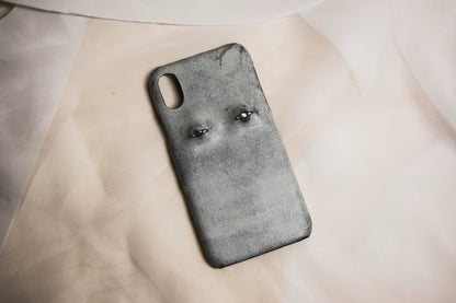 Handmade iPhone leather case Original design ash black Two eyeballs