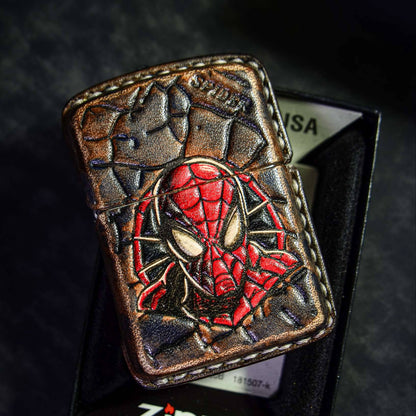 Handmade Zippo leather case Original design cowhide production Spider-Man