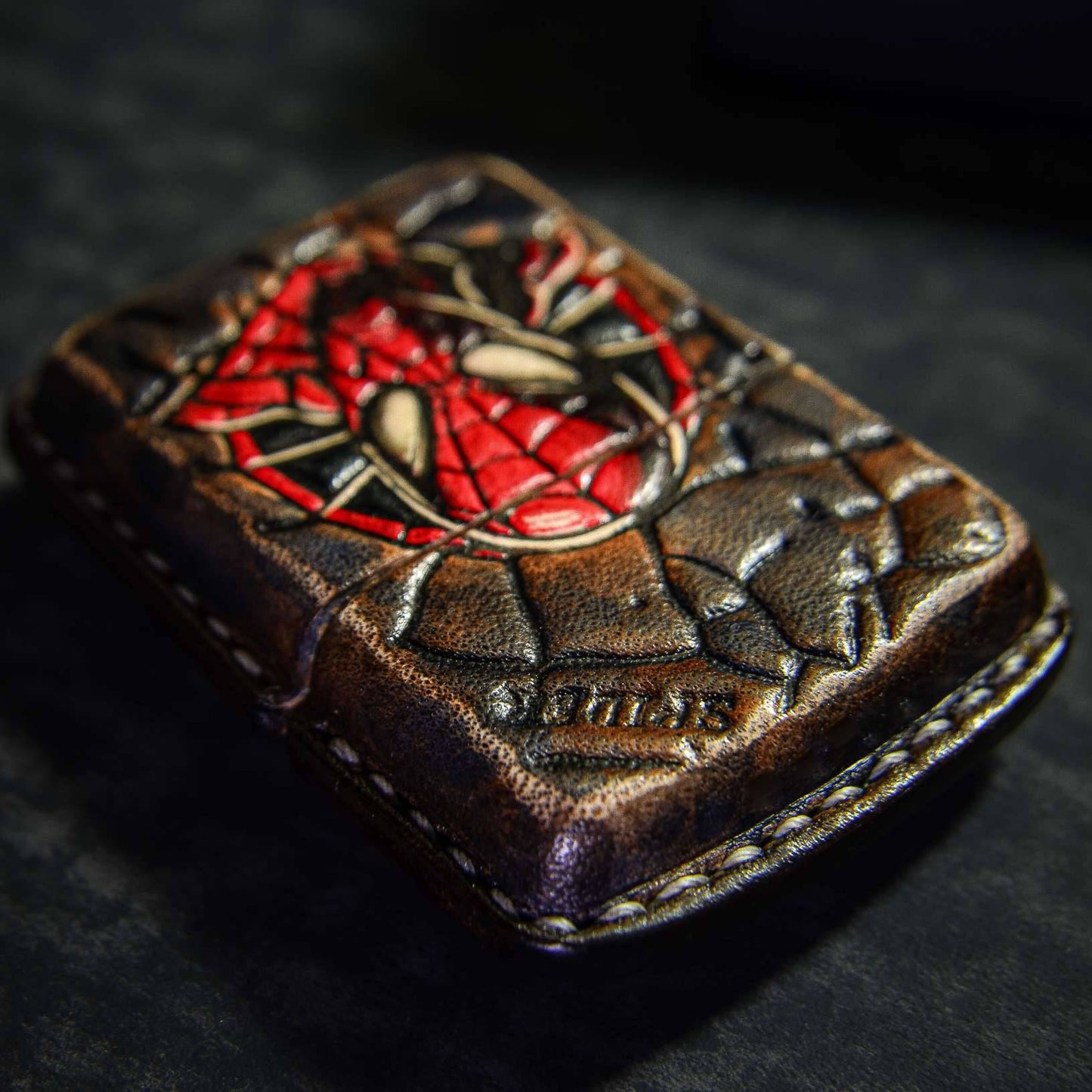 Handmade Zippo leather case Original design cowhide production Spider-Man