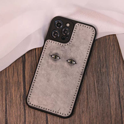 Handmade iPhone leather case Original design hand sewing two eyeballs