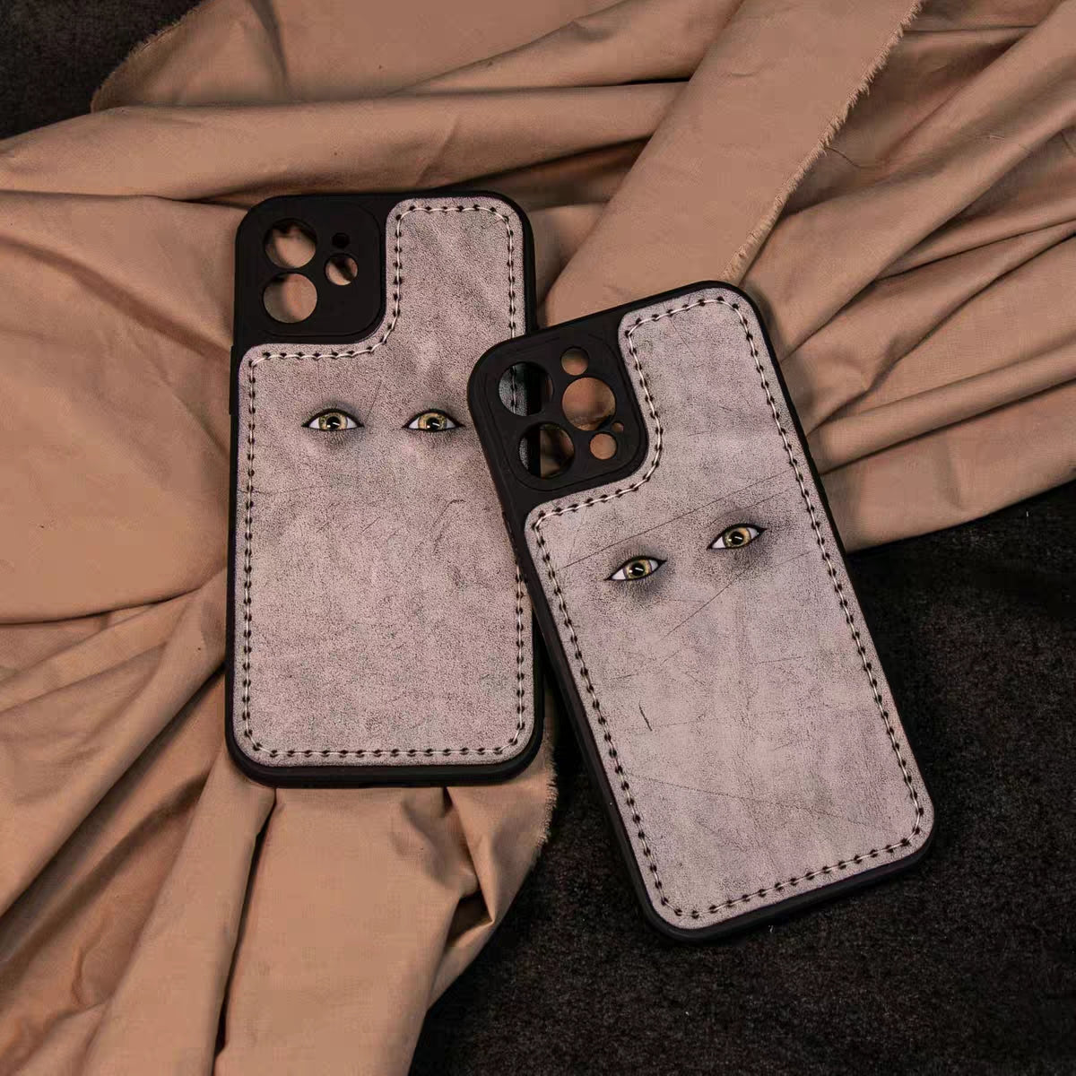 Handmade iPhone leather case Original design hand sewing two eyeballs